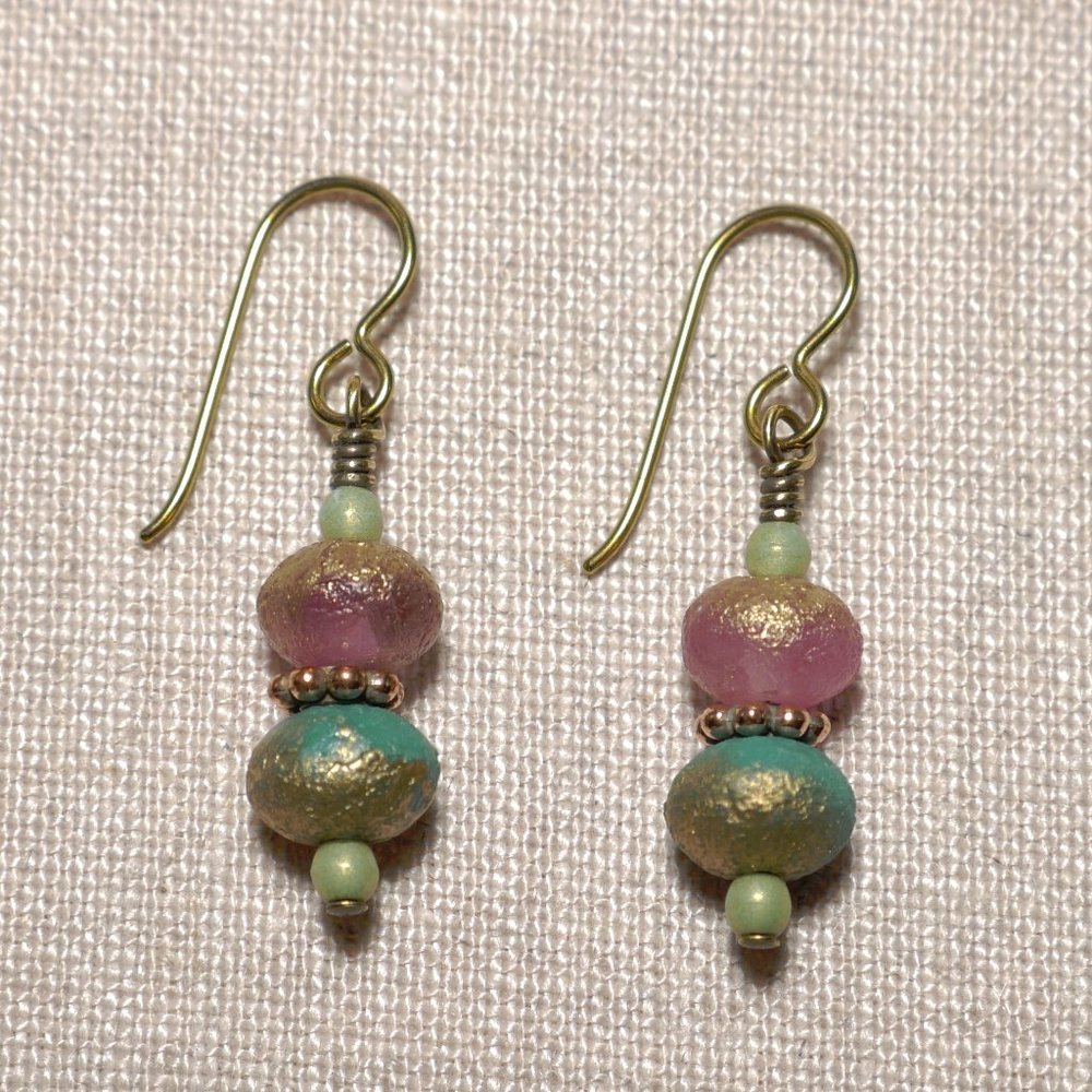 Hand Crafted Handmade Earrings Pastel Multicolor Czech Glass Beaded Earr…